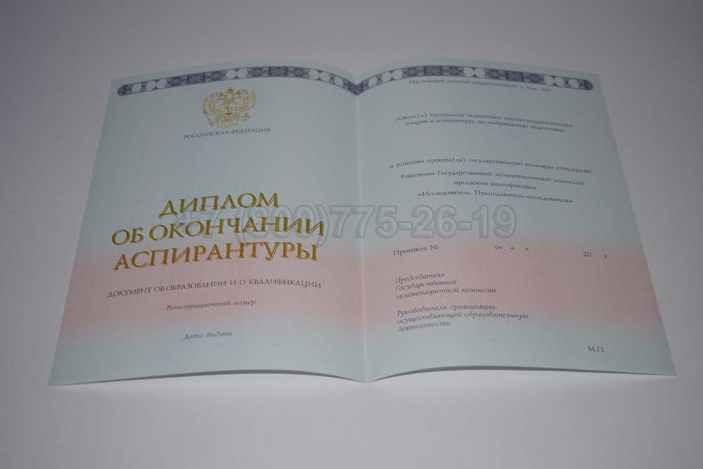 Бланк диплома аспирантуры Гознак 2014-2024 год выпуска г.Иркутск